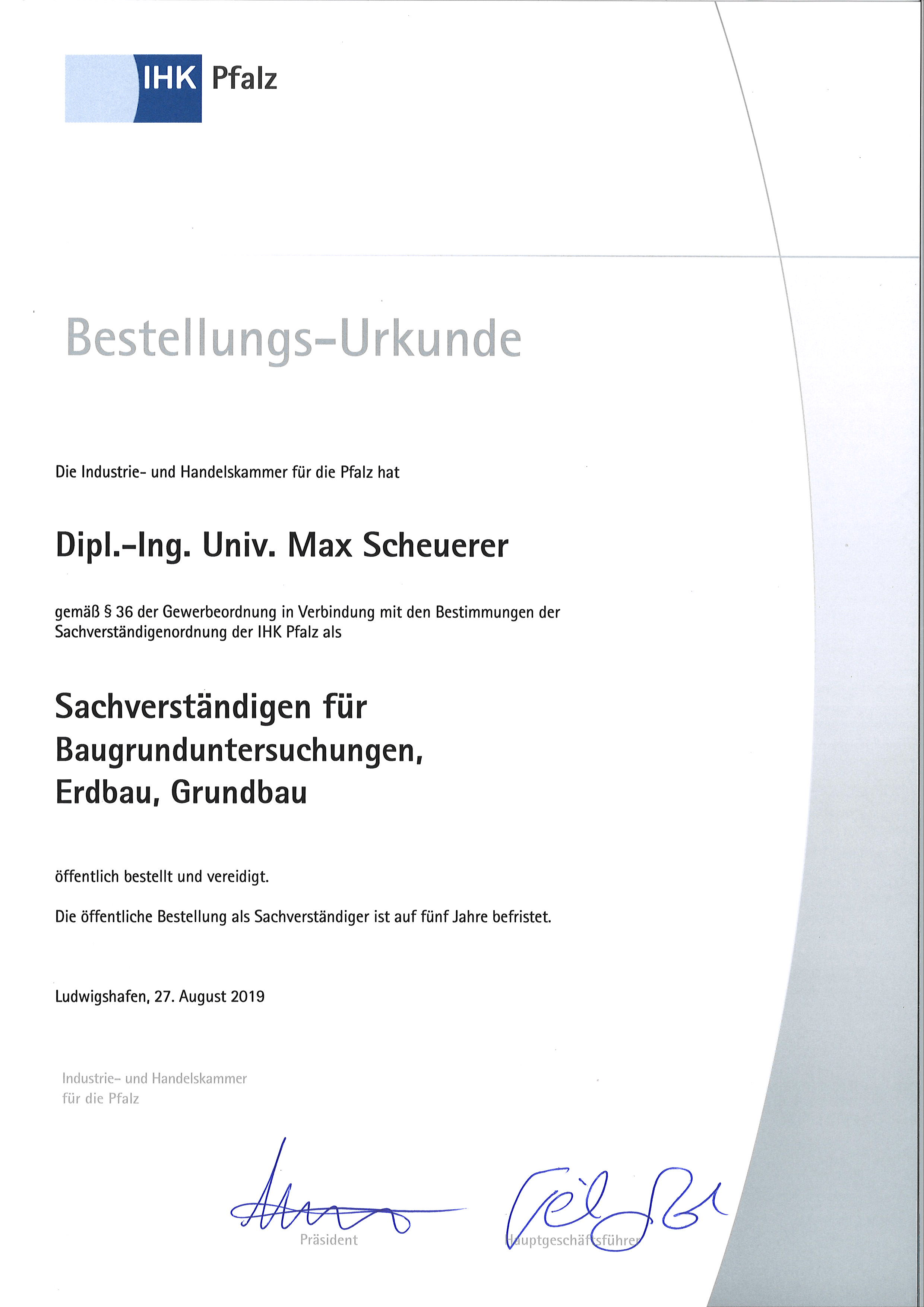 IHK-Urkunde Max Scheuerer