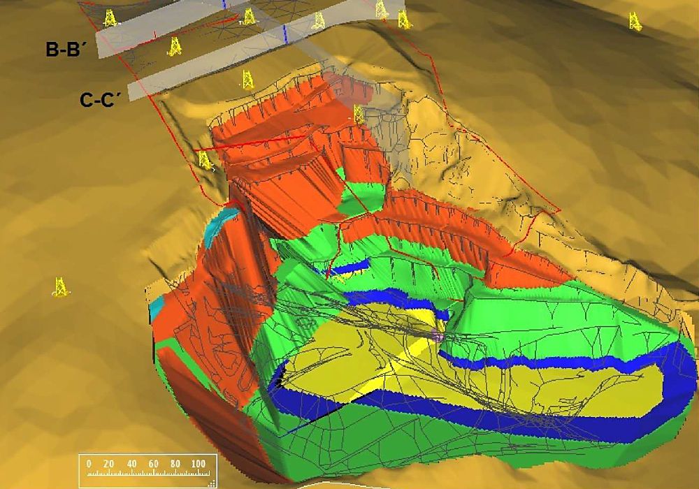 3D-Lagerstättenmodell und hydrogeologisches Strömungsmodell eines Steinbruchs